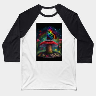 Magical Rainbow Butterfly on Mushroom Baseball T-Shirt